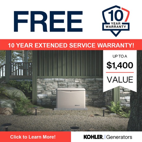 Free 10 Year Extended Warranty with Kohler Generator Purchase - up to $1,400 Value